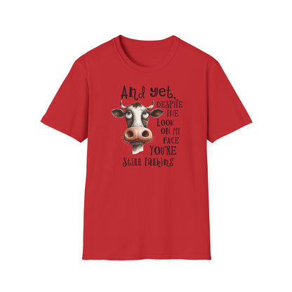 Prémiové Bavlněné Unisex Triko "Cow Sarcasm Face"