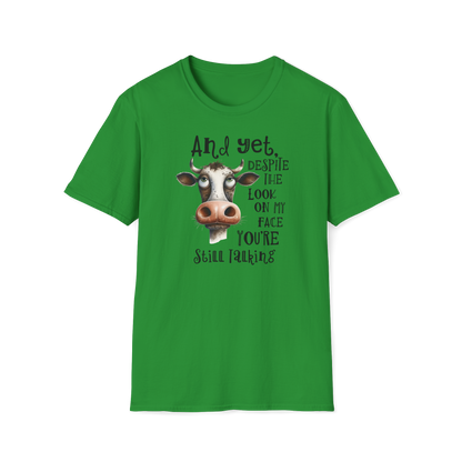 Prémiové Bavlněné Unisex Triko "Cow Sarcasm Face"