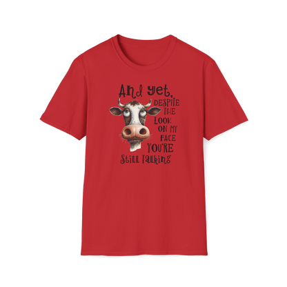 Prémiové Bavlněné Unisex Triko "Cow Sarcasm Face"